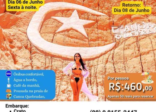 Excursão para Canoa Quebrada - Saída na sexta à noite dia 06 de Junho com retorno dia 08 de Junho - 2 dias lá.